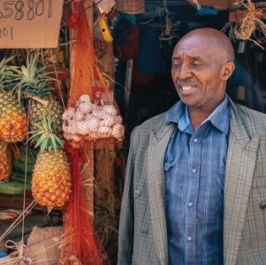 Samuel Kihara with his fruit and vegetables
